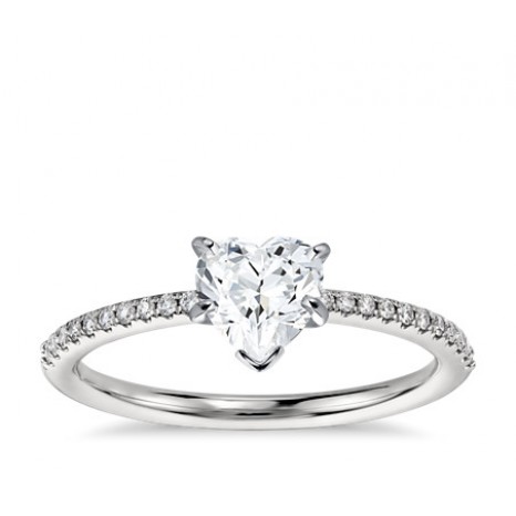 Heart Cut Pave Engagement Ring in 14K White Gold